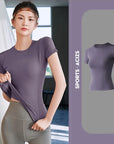 2024 Women's Sports Fitness Clothing Slim Running Sweat Absorbing Skinny Yoga Clothes Quick Drying Clothes Short Sleeved T-shirt