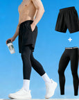 Men's 2-in-1 Running Shorts with Compression Leggings Quick DryFitness Workout Pants for Gym Training & Jogger