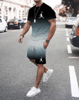 New summer 3D men's gradient suit casual fashion jogging sportswear short-sleeved T-shirt + street shorts two-piece set
