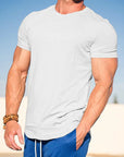 Sport Fitness T-shirt Men Bodybuilding Short Sleeve Workout Shirt Training Sport Running Gym T-shirt Summer Tops Tee Rashgard