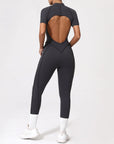With Zipper Hollow Back Yoga Jumpsuit Sportswear Women Gym Clothes Running Fitness Yoga Backless Bodysuit