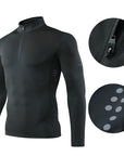 Mens Sports T-Shirt Long Sleeve Top Gym Clothing Fitness Compression Shirt Half Zip Pullover Quick Dry Sportswear