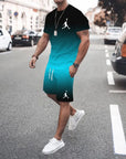 New summer 3D men's gradient suit casual fashion jogging sportswear short-sleeved T-shirt + street shorts two-piece set