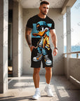 2025 Summer New Men's Sets Gradient Funy Duck Print Short Sleeve T-Shirt+Shorts Suit Casual Set Sports Streetwear 2 Piece Outfit