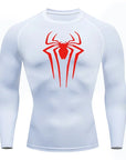 Spider Print Long Sleeve Compression Shirts for Men Gym Workout Rash Guard Undershirts Baselayers Athletic Quick Dry Tees Tops