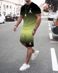 New summer 3D men's gradient suit casual fashion jogging sportswear short-sleeved T-shirt + street shorts two-piece set