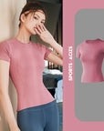 2024 Women's Sports Fitness Clothing Slim Running Sweat Absorbing Skinny Yoga Clothes Quick Drying Clothes Short Sleeved T-shirt
