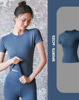 2024 Women's Sports Fitness Clothing Slim Running Sweat Absorbing Skinny Yoga Clothes Quick Drying Clothes Short Sleeved T-shirt