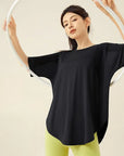 Yoga Clothes Women's Running and Fitness Clothes Hip Covering Long Sports T-shirt Loose Plus Size Short Sleeved Sports Top