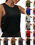 Ladies' Fashion Round Neck Yoga Wear Sleeveless Athletic Vest Casual Top Pure Color Loose Comfy Lightweight Short Top