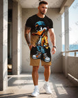 2025 Summer New Men's Sets Gradient Funy Duck Print Short Sleeve T-Shirt+Shorts Suit Casual Set Sports Streetwear 2 Piece Outfit