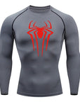 Spider Print Long Sleeve Compression Shirts for Men Gym Workout Rash Guard Undershirts Baselayers Athletic Quick Dry Tees Tops