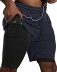 Men Sport Shorts Sportswear Double-deck Running Shorts 2 In 1 Beach Bottoms Summer Gym Fitness Training Jogging Short Pants Men