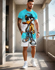 2025 Summer New Men's Sets Gradient Funy Duck Print Short Sleeve T-Shirt+Shorts Suit Casual Set Sports Streetwear 2 Piece Outfit