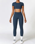 2PCS Yoga Set Women Gym Clothing Fitness Workout Set Sportswear Female Long Sleeve Crop Top High Waist Leggings Sports Suits