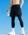 Men's 2-in-1 Running Shorts with Compression Leggings Quick DryFitness Workout Pants for Gym Training & Jogger