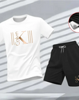 "2025 Men's Breathable sports pattern Printed T-shirt Casual Fashion short-sleeved T-shirt Summer streetwear top Two-piece set.