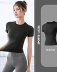 2024 Women's Sports Fitness Clothing Slim Running Sweat Absorbing Skinny Yoga Clothes Quick Drying Clothes Short Sleeved T-shirt