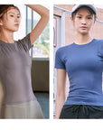 2024 Women's Sports Fitness Clothing Slim Running Sweat Absorbing Skinny Yoga Clothes Quick Drying Clothes Short Sleeved T-shirt