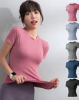 2024 Women's Sports Fitness Clothing Slim Running Sweat Absorbing Skinny Yoga Clothes Quick Drying Clothes Short Sleeved T-shirt