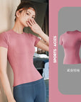 2024 Women's Sports Fitness Clothing Slim Running Sweat Absorbing Skinny Yoga Clothes Quick Drying Clothes Short Sleeved T-shirt