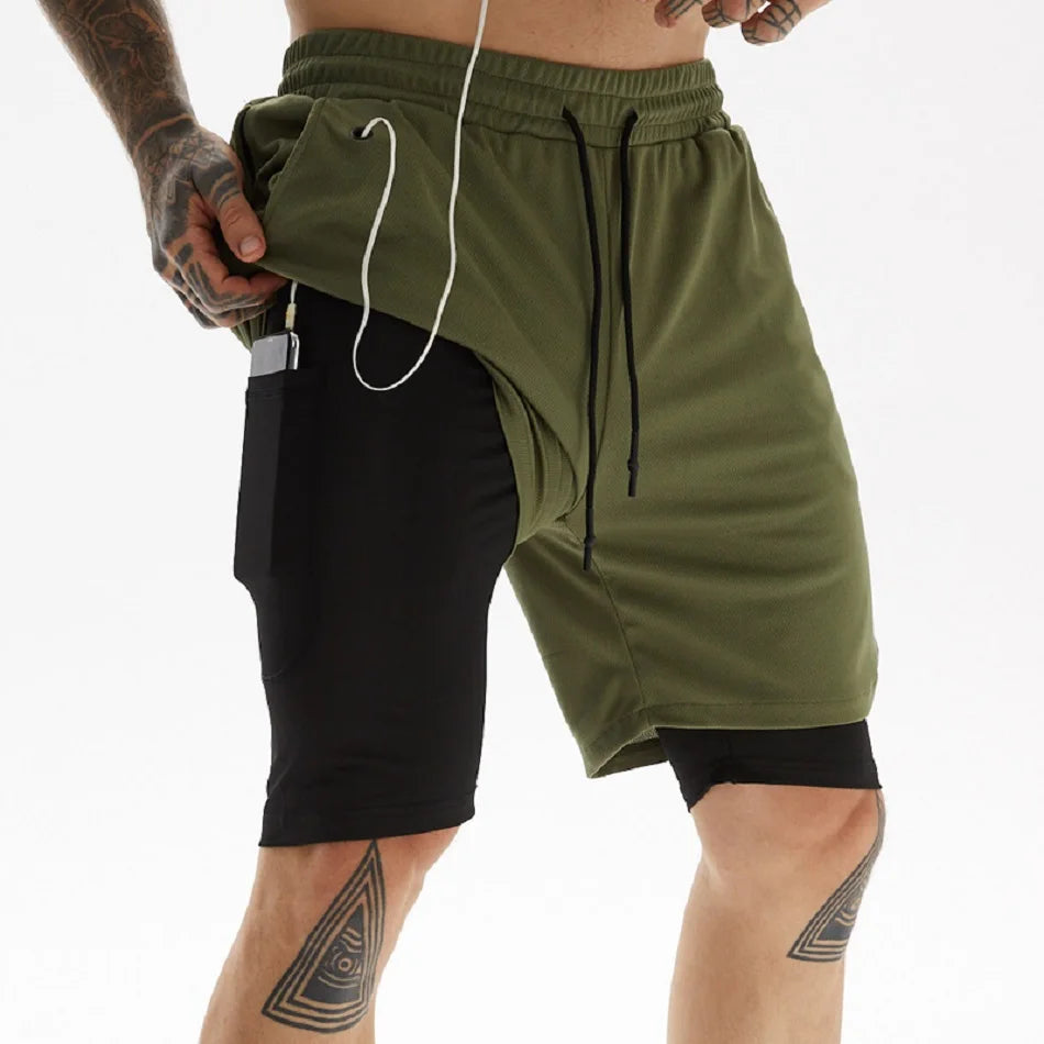 Running Shorts Men 2 In 1 Double-deck Sport Gym Shorts Quick Dry Fitness Jogging Short Pants Training Workout Summer Men Shorts