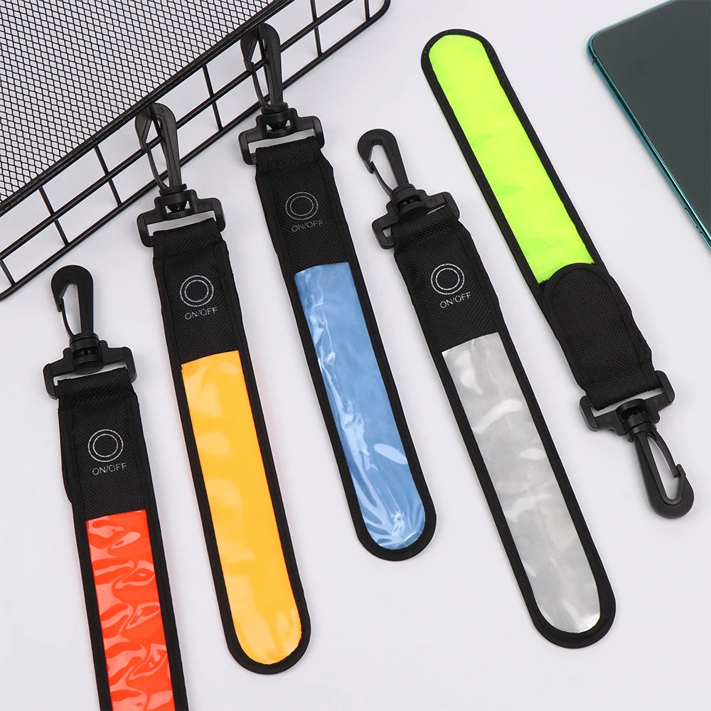 1Pc LED Glowing Luminous Reflective Safety Alert Hand Strap Wristband Bicycle Armband Light Backpack Hanging Light Night Running