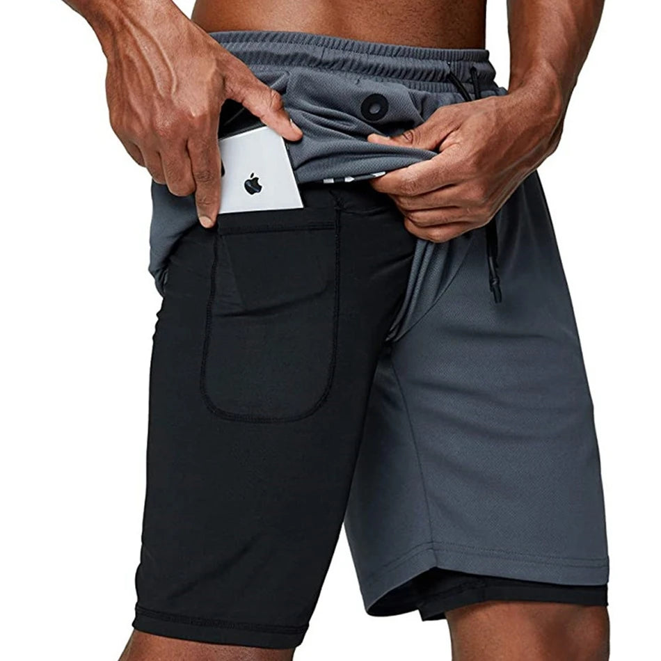 Running Shorts Men 2 In 1 Double-deck Sport Gym Shorts Quick Dry Fitness Jogging Short Pants Training Workout Summer Men Shorts