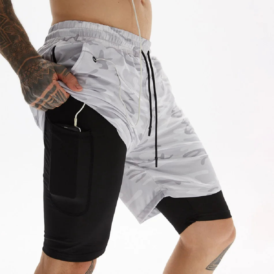 Running Shorts Men 2 In 1 Double-deck Sport Gym Shorts Quick Dry Fitness Jogging Short Pants Training Workout Summer Men Shorts