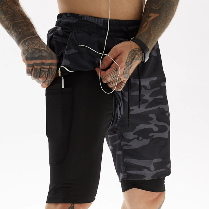 Running Shorts Men 2 In 1 Double-deck Sport Gym Shorts Quick Dry Fitness Jogging Short Pants Training Workout Summer Men Shorts