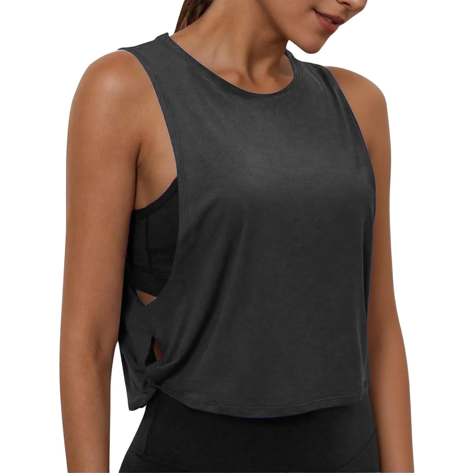 Ladies' Fashion Round Neck Yoga Wear Sleeveless Athletic Vest Casual Top Pure Color Loose Comfy Lightweight Short Top