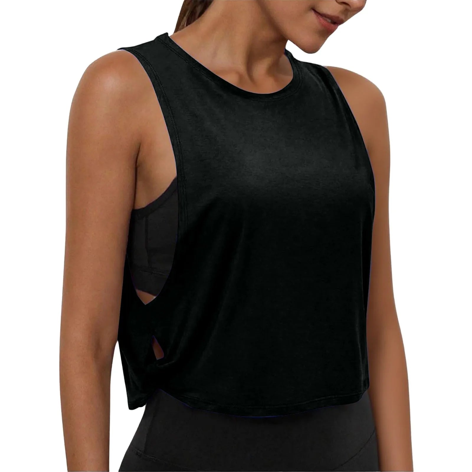 Ladies' Fashion Round Neck Yoga Wear Sleeveless Athletic Vest Casual Top Pure Color Loose Comfy Lightweight Short Top