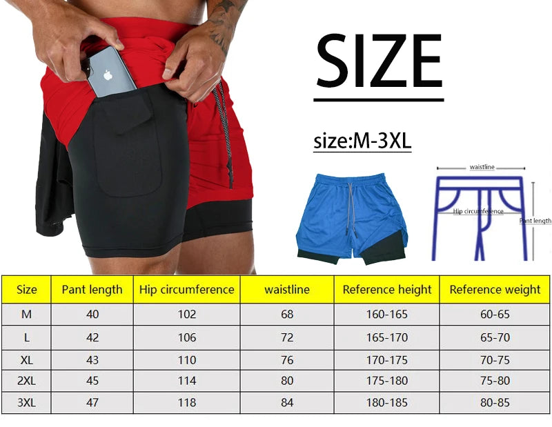 2023 Men Sport Shorts Sportswear Double-deck Running Shorts 2 In 1 Beach Bottoms Summer Gym Fitness Training Jogging Short Pants