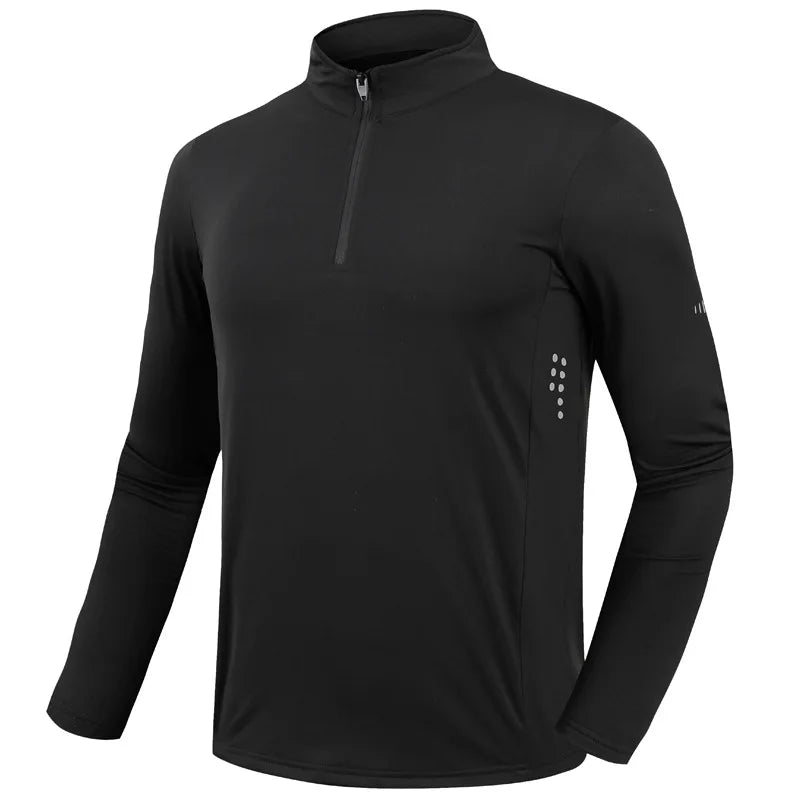 Mens Sports T-Shirt Long Sleeve Top Gym Clothing Fitness Compression Shirt Half Zip Pullover Quick Dry Sportswear