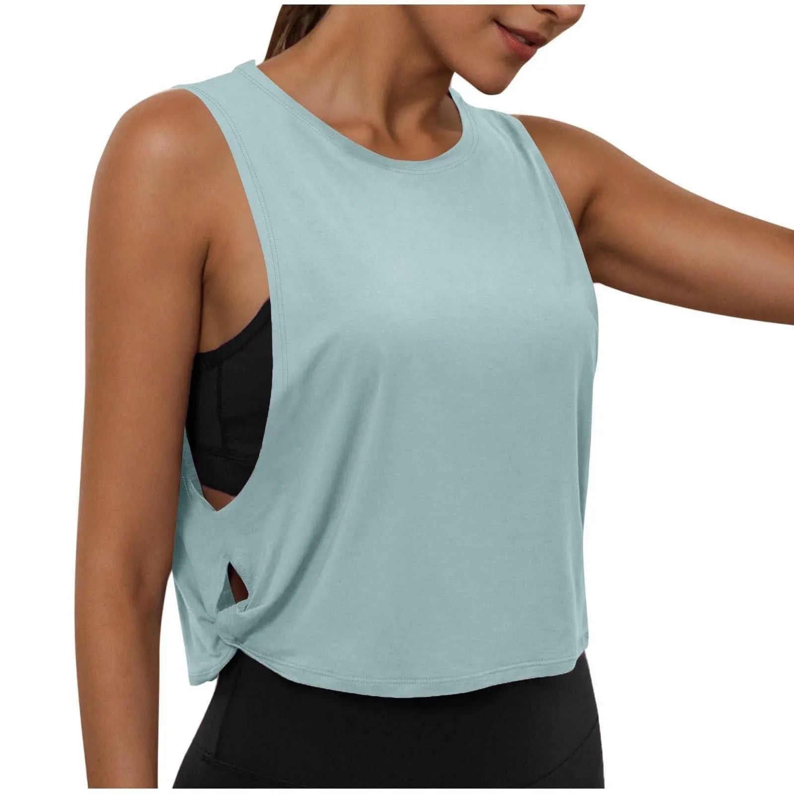 Ladies' Fashion Round Neck Yoga Wear Sleeveless Athletic Vest Casual Top Pure Color Loose Comfy Lightweight Short Top