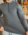 Mens Sports T-Shirt Long Sleeve Top Gym Clothing Fitness Compression Shirt Half Zip Pullover Quick Dry Sportswear