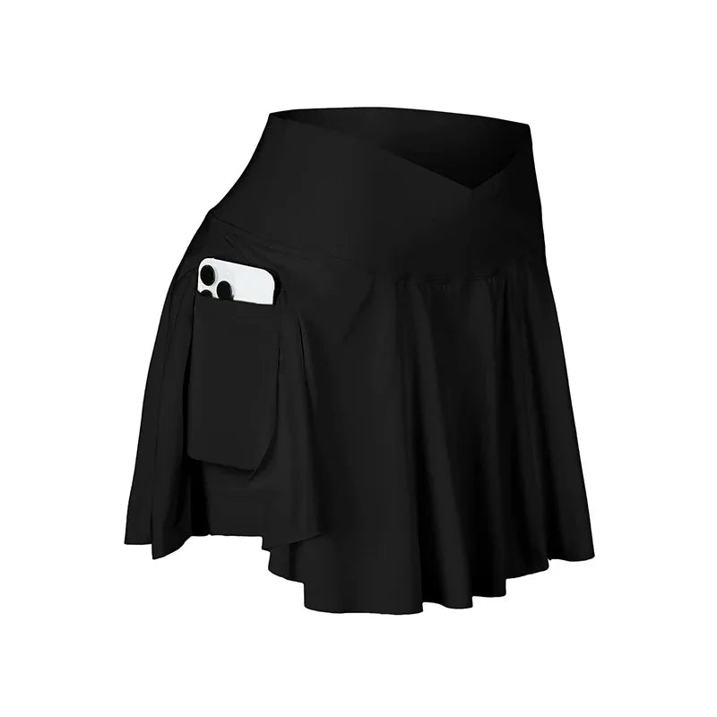 Womens Tennis Skirt with Pockets Crossover High Waisted Athletic Golf Skorts Running Workout Skirts 2 in 1 Fashion Streetwear