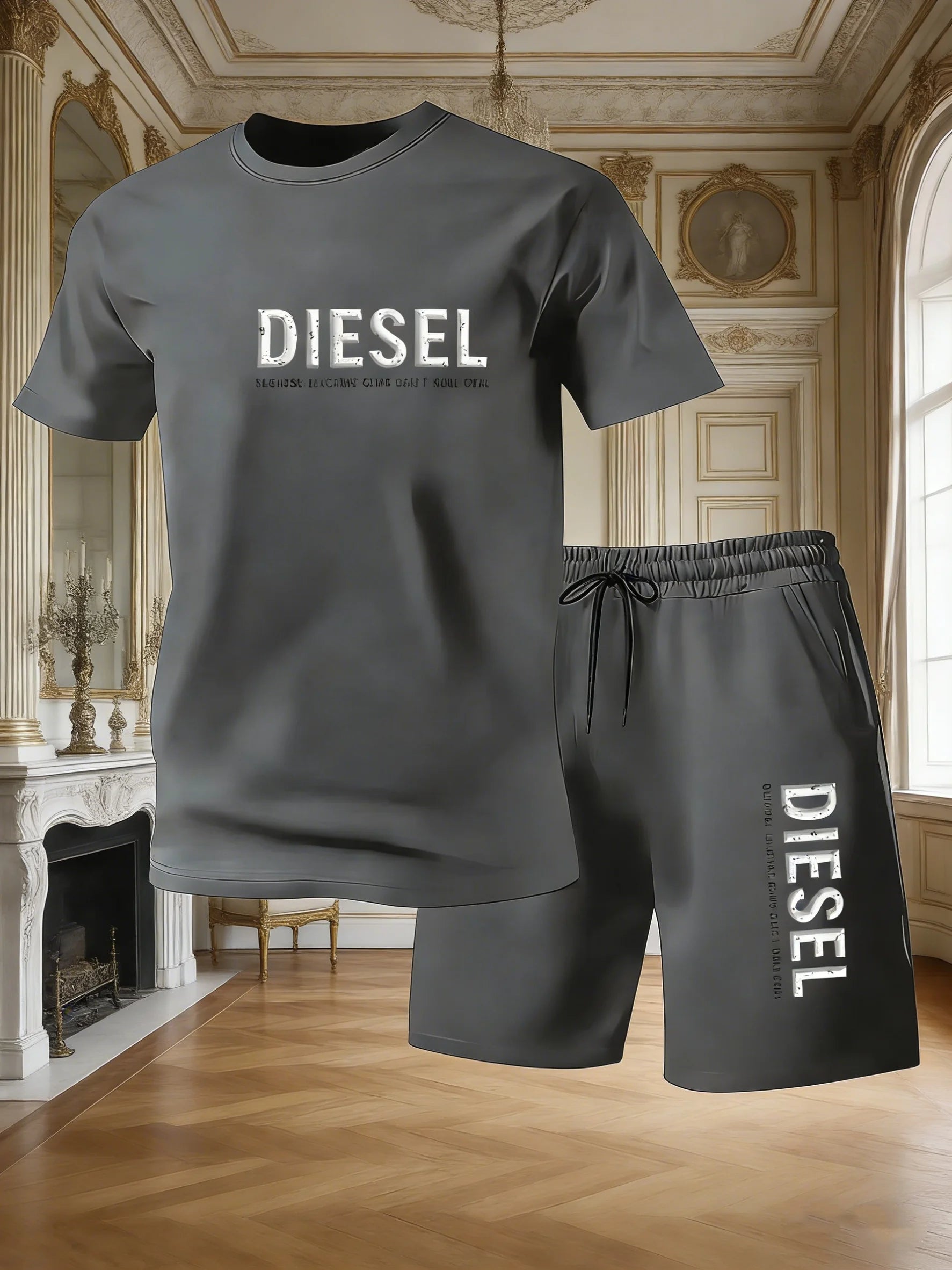 2026New Trendy Business Summer Men's Sports Set Casual Fitness Jogging Basketball Fashion Short Sleeve T-shirt + Shorts 2 Sets