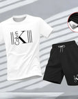 "2025 Men's Breathable sports pattern Printed T-shirt Casual Fashion short-sleeved T-shirt Summer streetwear top Two-piece set.