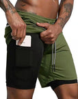Men Sport Shorts  Sportswear Double-deck Running Shorts 2 In 1 Beach Bottoms Summer Gym Fitness Training Jogging Short Pants Men