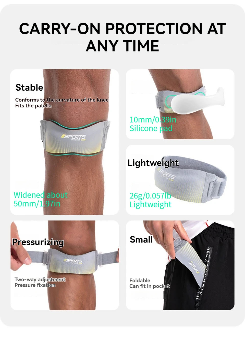 GOBYGO 1Pcs Sports Patella Strap Compression Knee Pads Adjustable Knee Sleeve  Outdoor Running Shock Absorption Jump Rope Unisex
