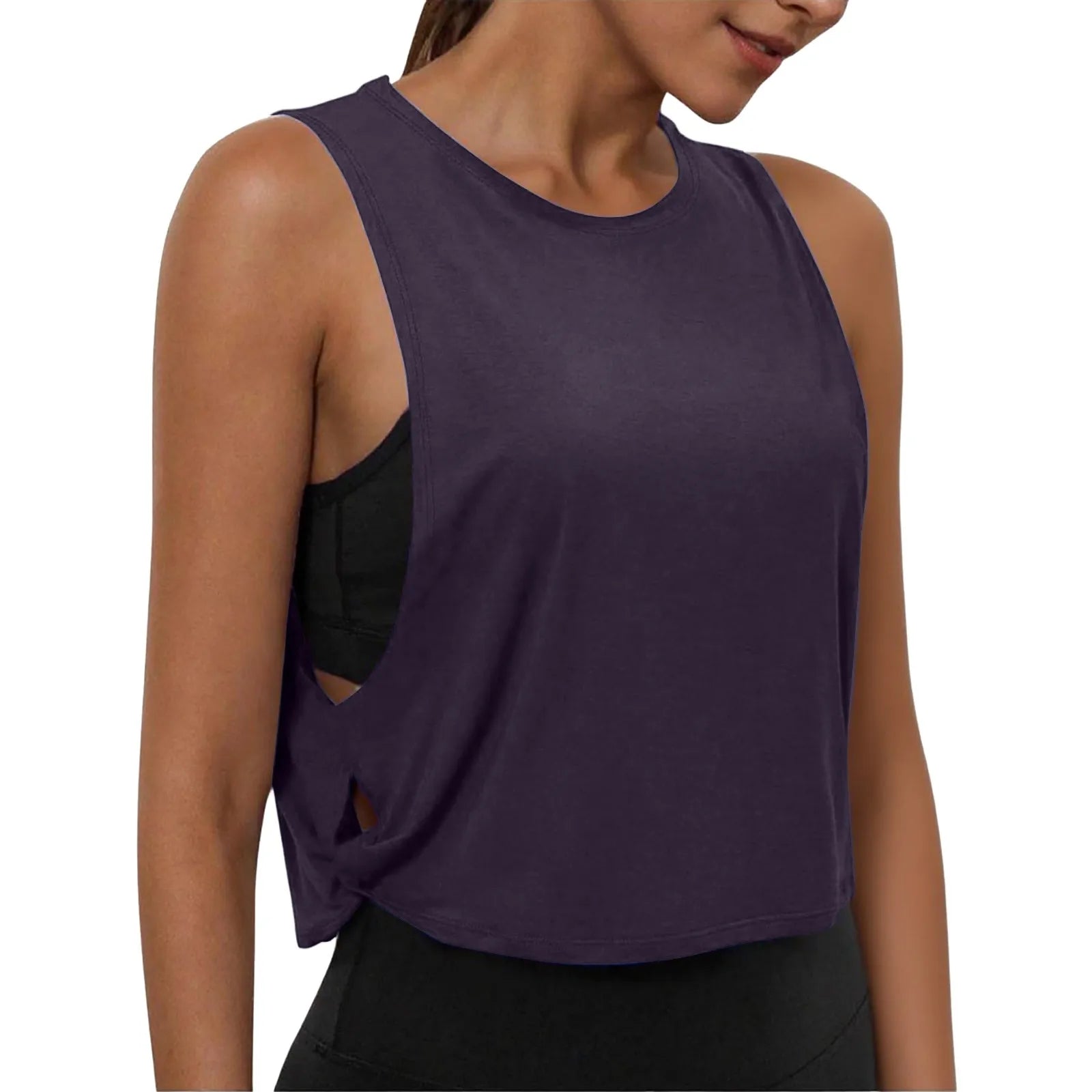 Ladies' Fashion Round Neck Yoga Wear Sleeveless Athletic Vest Casual Top Pure Color Loose Comfy Lightweight Short Top