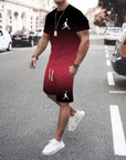 New summer 3D men's gradient suit casual fashion jogging sportswear short-sleeved T-shirt + street shorts two-piece set