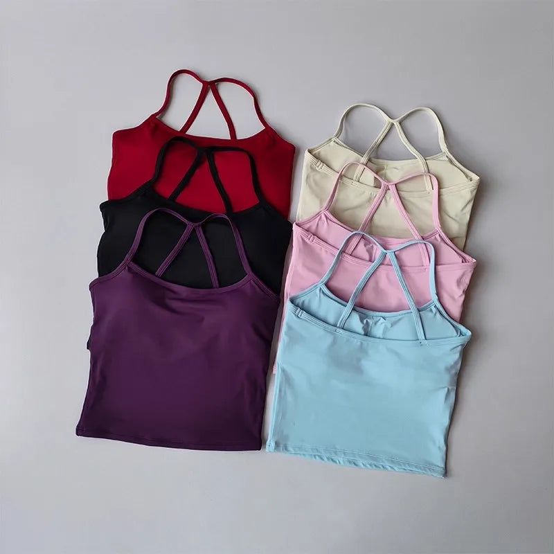 Women's Yoga Sports Fitness Vest, Pilates Running Bra, Thin Belt, Professional Training Underwear, Chest Mat, Fitness Gear