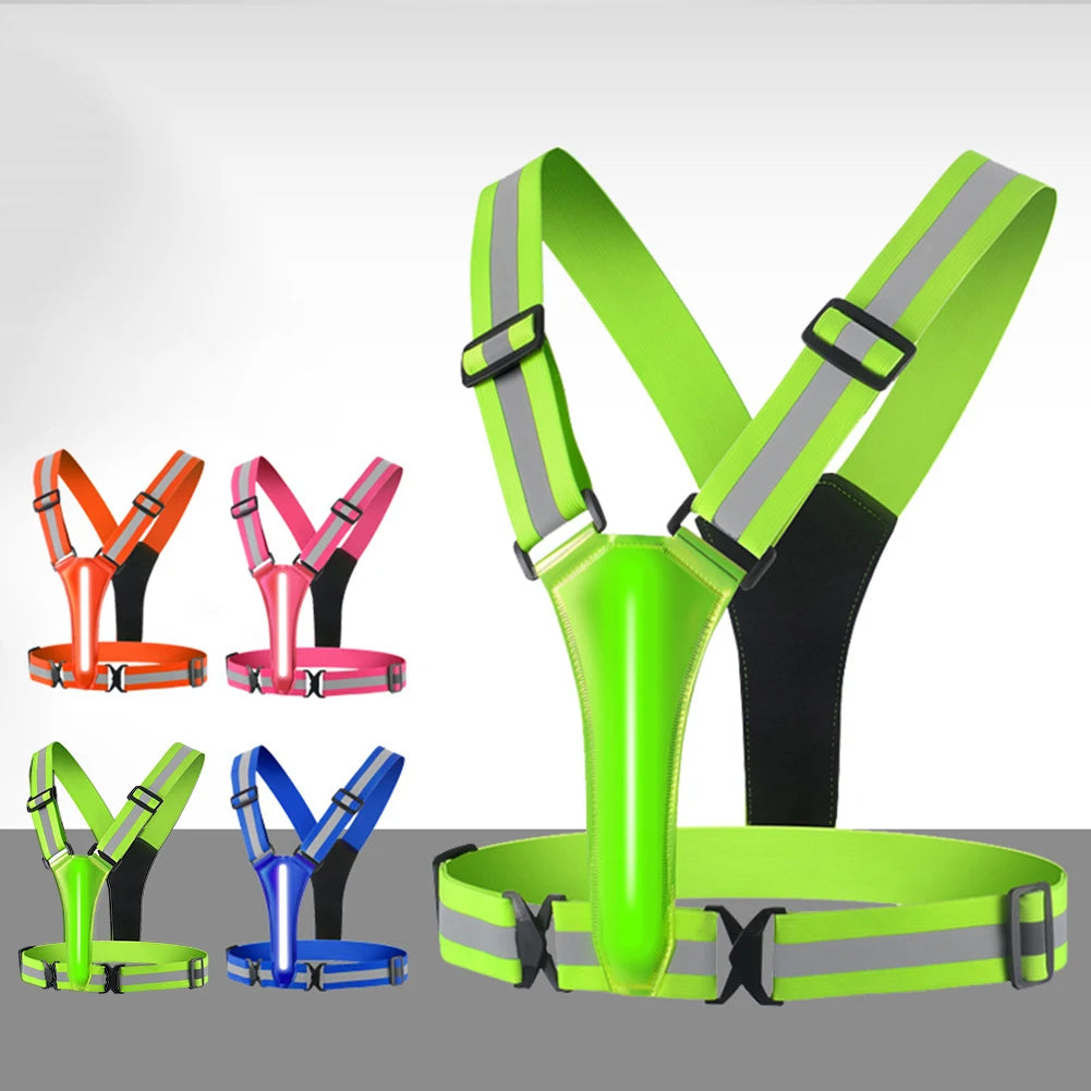LED Running Vest USB Rechargeable Reflective Cycling Safety Vest Adjustable Strap High Visibility 3 Light Mode for Night Running