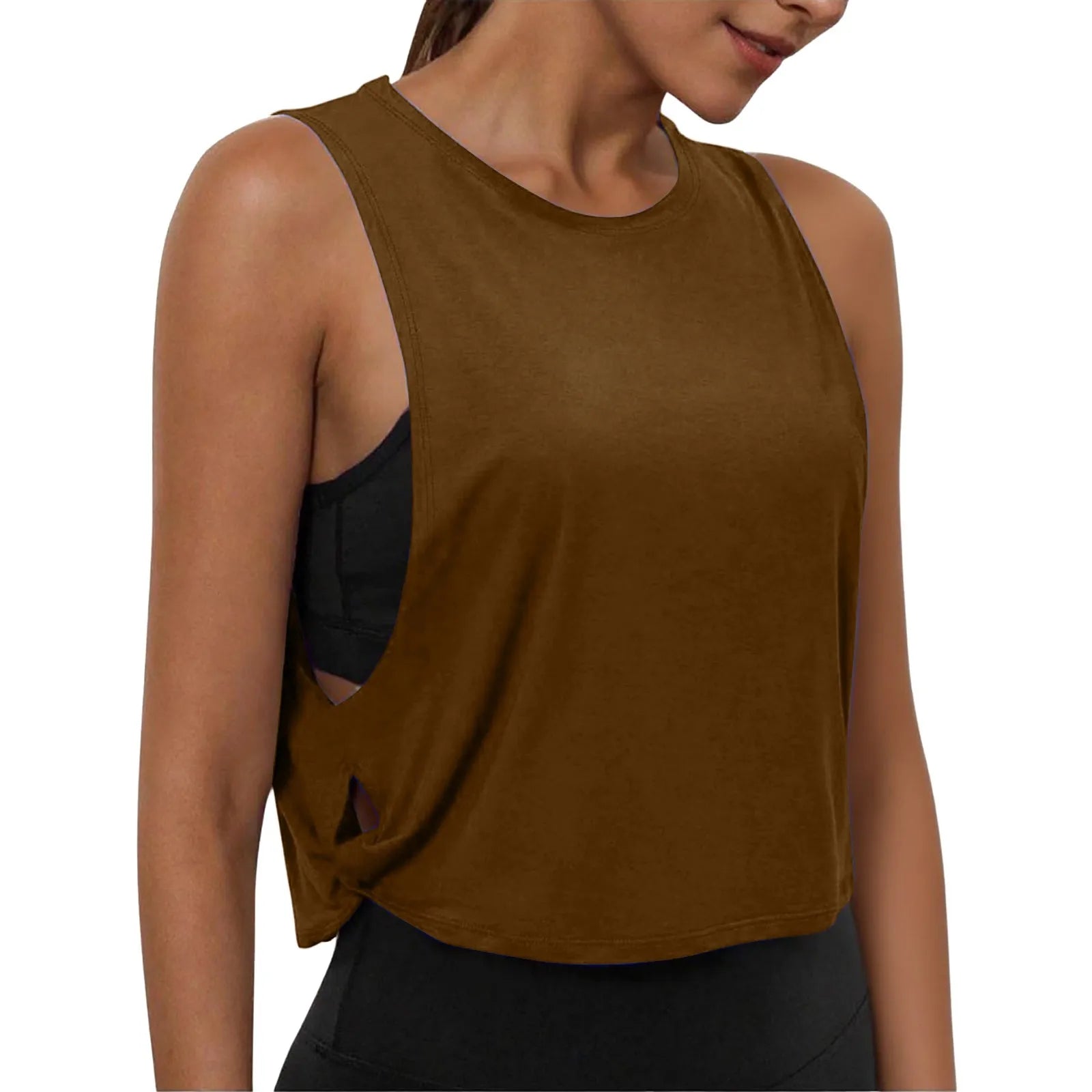Ladies' Fashion Round Neck Yoga Wear Sleeveless Athletic Vest Casual Top Pure Color Loose Comfy Lightweight Short Top
