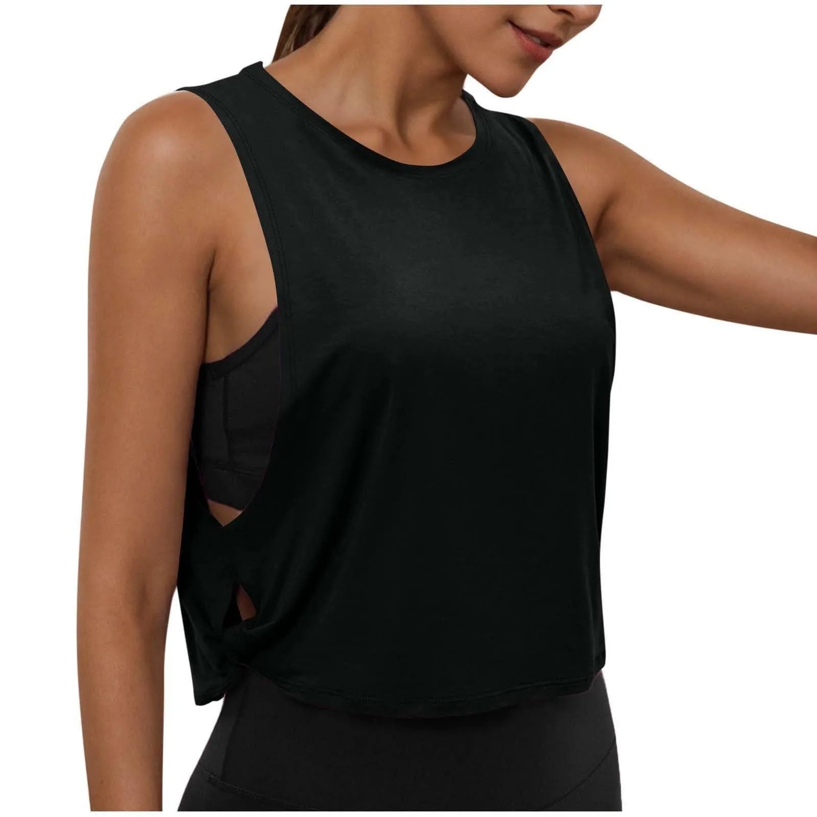 Ladies' Fashion Round Neck Yoga Wear Sleeveless Athletic Vest Casual Top Pure Color Loose Comfy Lightweight Short Top