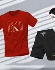 "2025 Men's Breathable sports pattern Printed T-shirt Casual Fashion short-sleeved T-shirt Summer streetwear top Two-piece set.