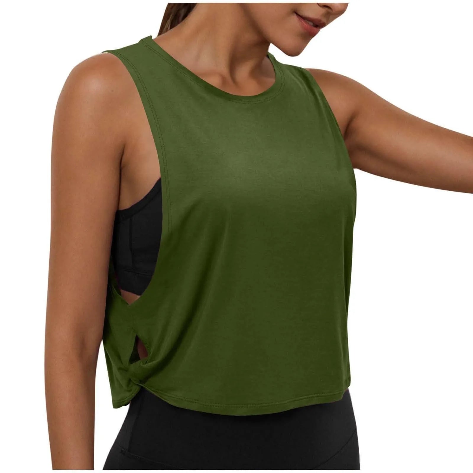 Ladies' Fashion Round Neck Yoga Wear Sleeveless Athletic Vest Casual Top Pure Color Loose Comfy Lightweight Short Top