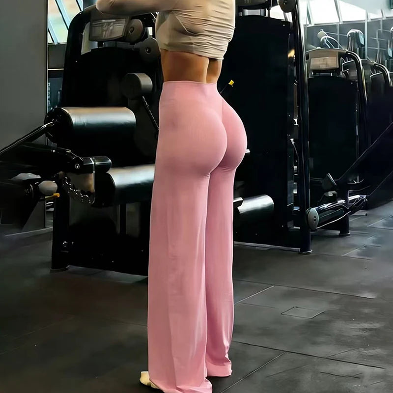 Yoga Sports Women's Leggings High Waist Hip Lifting Gym Workout Wide Leg Leggings Naked Feel Pilates Running Sports Trousers